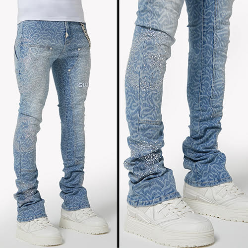 GUAPI AQUA BLUE CALLIGRAPHY DENIM