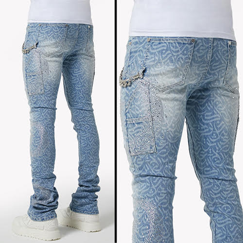 GUAPI AQUA BLUE CALLIGRAPHY DENIM