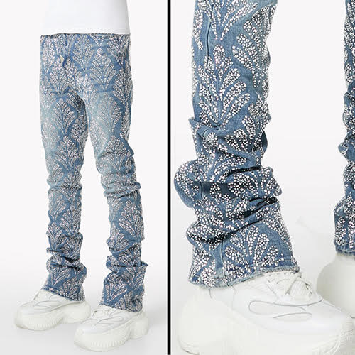 GUAPI STEEL BLUE EMBELLISHED DENIM