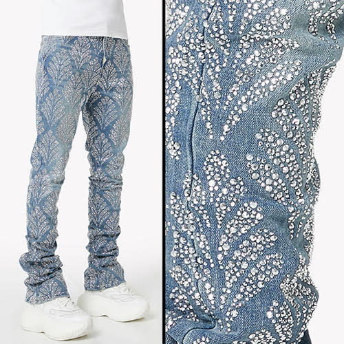 GUAPI STEEL BLUE EMBELLISHED DENIM