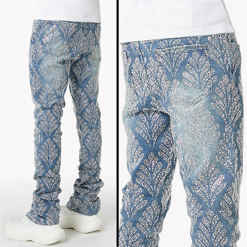 GUAPI STEEL BLUE EMBELLISHED DENIM