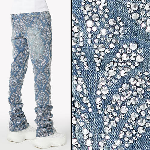 GUAPI STEEL BLUE EMBELLISHED DENIM