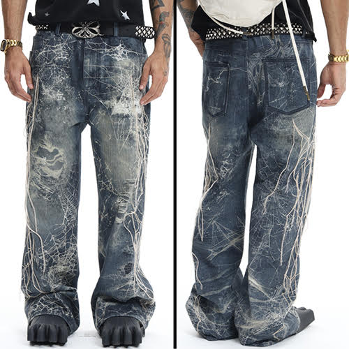DND4DES SPIDER WEB EMBROIDERY TASSEL HARD WASHED JEAN