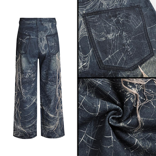 DND4DES SPIDER WEB EMBROIDERY TASSEL HARD WASHED JEAN
