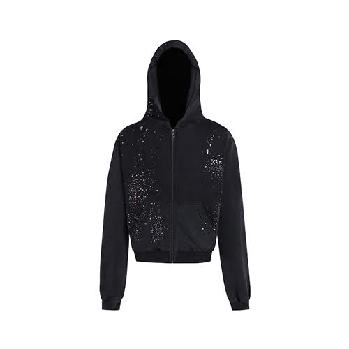 DND4DES RHINESTONE BLACK ZIP-UP HOODIE BLACK