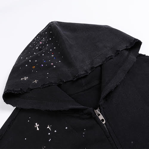 DND4DES RHINESTONE BLACK ZIP-UP HOODIE BLACK
