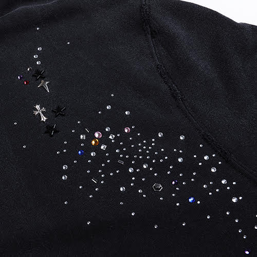 DND4DES RHINESTONE BLACK ZIP-UP HOODIE BLACK