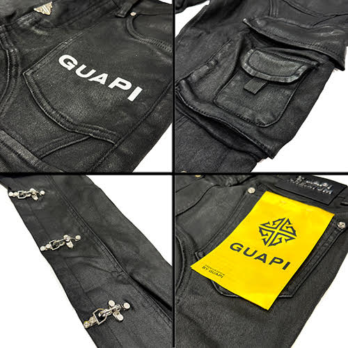 GUAPI OBSIDIAN BLACK WAXED CARGO DENIM