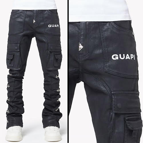 GUAPI OBSIDIAN BLACK WAXED CARGO DENIM