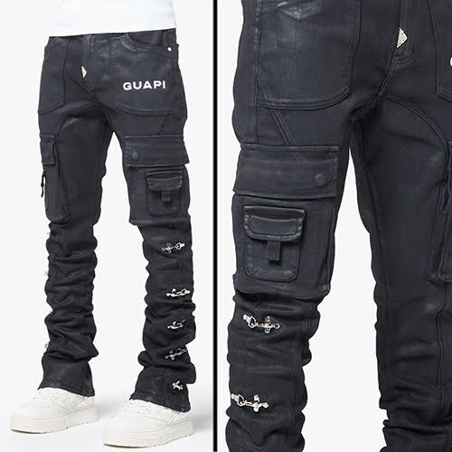 GUAPI OBSIDIAN BLACK WAXED CARGO DENIM