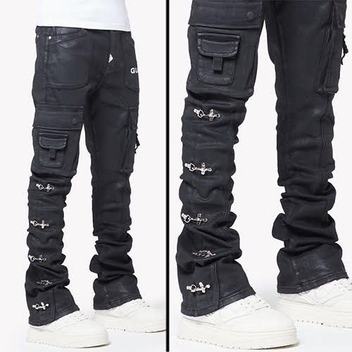 GUAPI OBSIDIAN BLACK WAXED CARGO DENIM