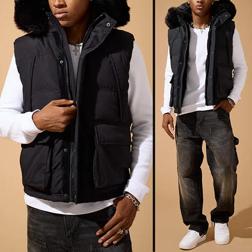 JORDAN CRAIG YUKON FUR LINED PUFFER VEST BLACK
