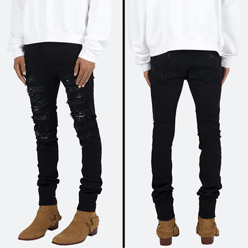 mnml X165 PAISLEY STRETCH SKINNY DENIM - BLACK/BLACK