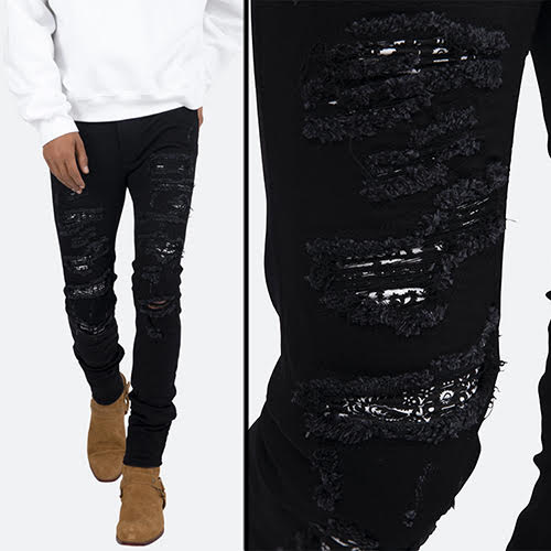 mnml X165 PAISLEY STRETCH SKINNY DENIM - BLACK/BLACK