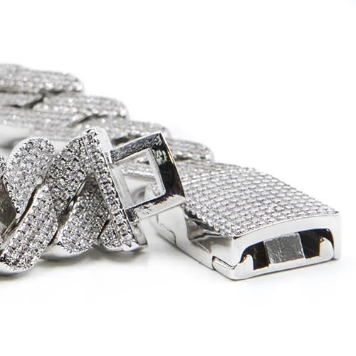 GOLDEN GILT Studded Prong Set Cuban Link Bracelet - Silver