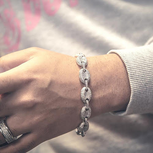 GOLDEN GILT Studded Goochi Link Bracelet - Silver