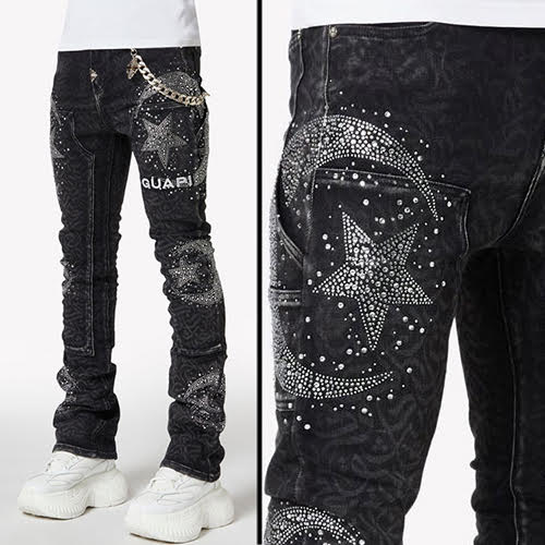 GUAPI OBSIDIAN BLACK CALLIGRAPHY DENIM
