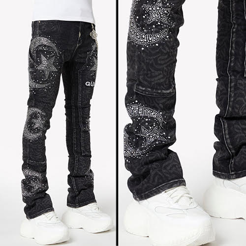 GUAPI OBSIDIAN BLACK CALLIGRAPHY DENIM