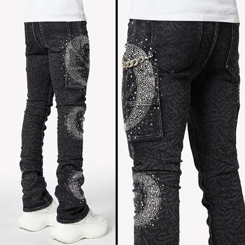 GUAPI OBSIDIAN BLACK CALLIGRAPHY DENIM