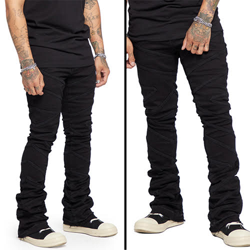 VALABASAS CASSIUS BLACK STACKED FLARE JEAN