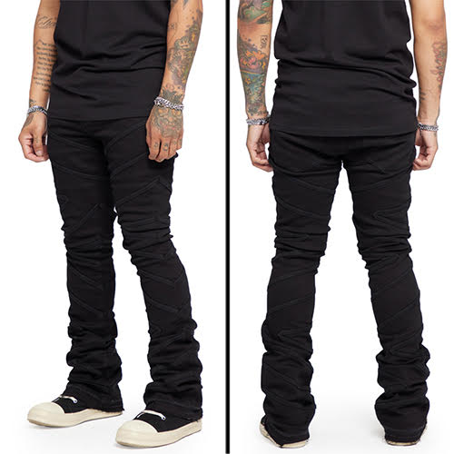 VALABASAS CASSIUS BLACK STACKED FLARE JEAN