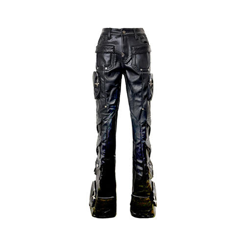 GUAPI OBSIDIAN BLACK CARGO LEATHER PANT