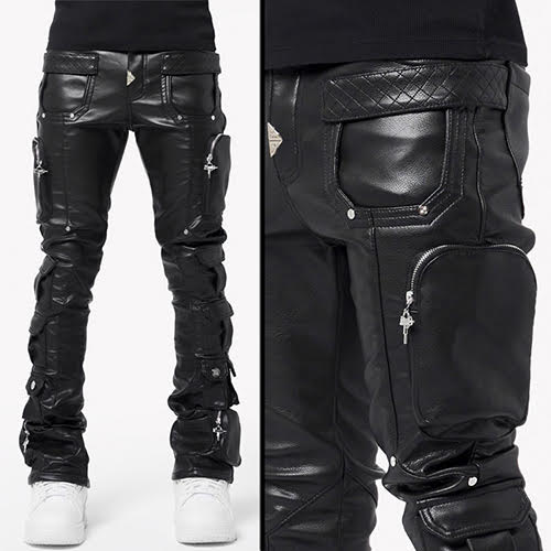 GUAPI OBSIDIAN BLACK CARGO LEATHER PANT