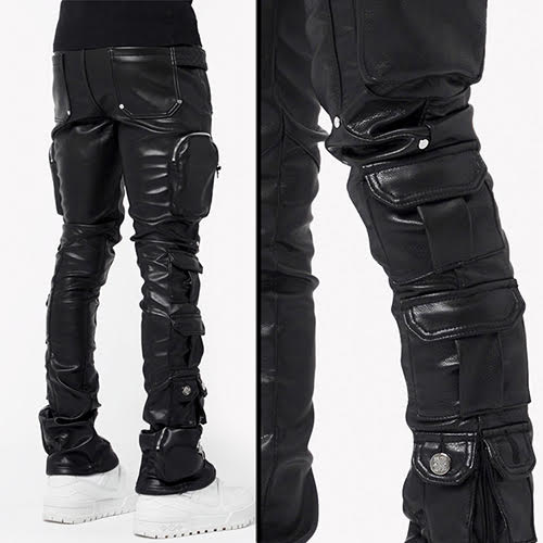 GUAPI OBSIDIAN BLACK CARGO LEATHER PANT