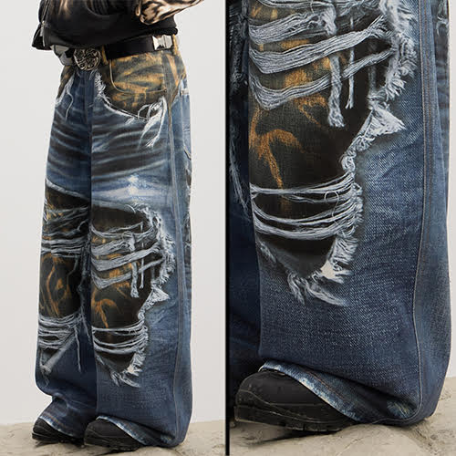 DND4DES RIPPED LEOPARD PRINT ALL-OVER JEANS