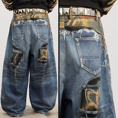 DND4DES RIPPED LEOPARD PRINT ALL-OVER JEANS