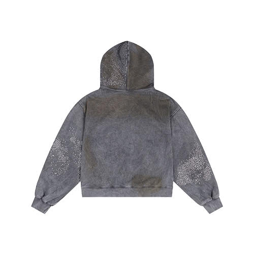 DND4DES DIAMOND DISTRESSED ZIP-UP HOODIE GRAY