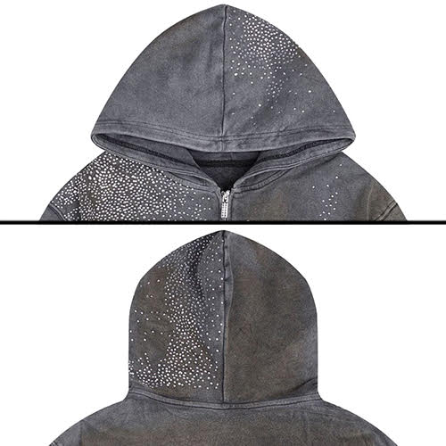 DND4DES DIAMOND DISTRESSED ZIP-UP HOODIE GRAY