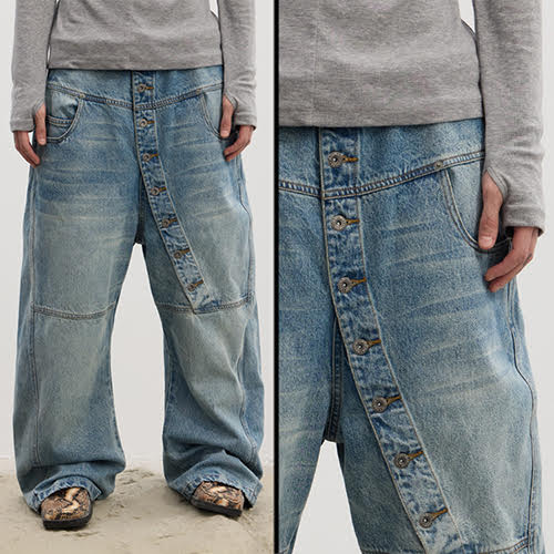 DND4DES LONG BREASTED WASHED DENIM BLUE