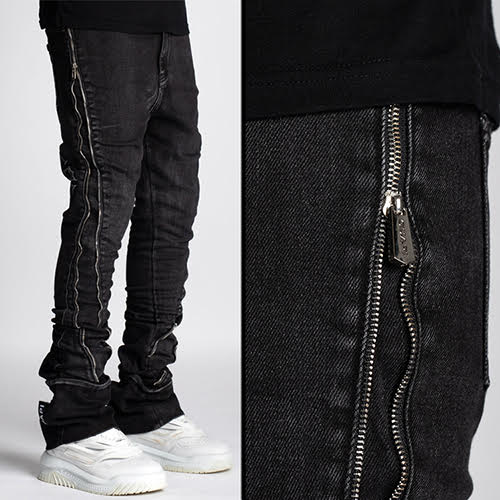 GUAPI IRON GREY STACKED ZIPPER DENIM
