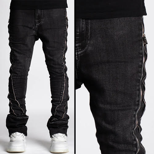 GUAPI IRON GREY STACKED ZIPPER DENIM