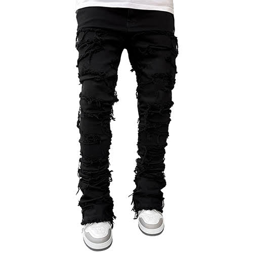 GUAPI OBSIDIAN BLACK BLOOD DIAMOND STACKED DENIM