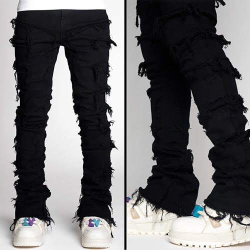 GUAPI OBSIDIAN BLACK BLOOD DIAMOND STACKED DENIM