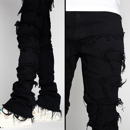 GUAPI OBSIDIAN BLACK BLOOD DIAMOND STACKED DENIM