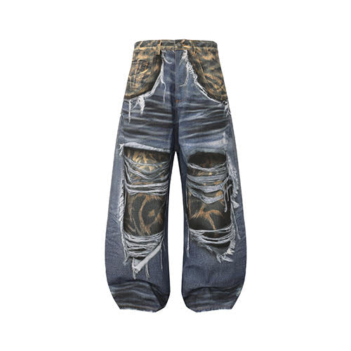 DND4DES RIPPED LEOPARD PRINT ALL-OVER JEANS
