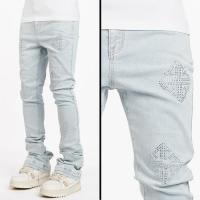 GUAPI AQUA BLUE ICON EMBELLISHED DENIM