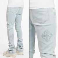 GUAPI AQUA BLUE ICON EMBELLISHED DENIM