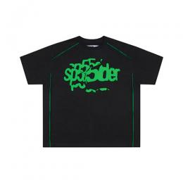 SP5DER BLACK CONTRAST STITCH SLUB TEE