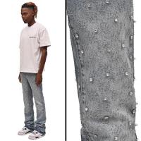 REPUTATION STUDIOS RHINESTONE FLARE DENIM - LIGHT STONE