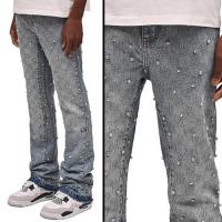 REPUTATION STUDIOS RHINESTONE FLARE DENIM - LIGHT STONE