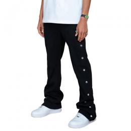 EPTM FRENCH TERRY SNAP FLARED PANTS - BLACK