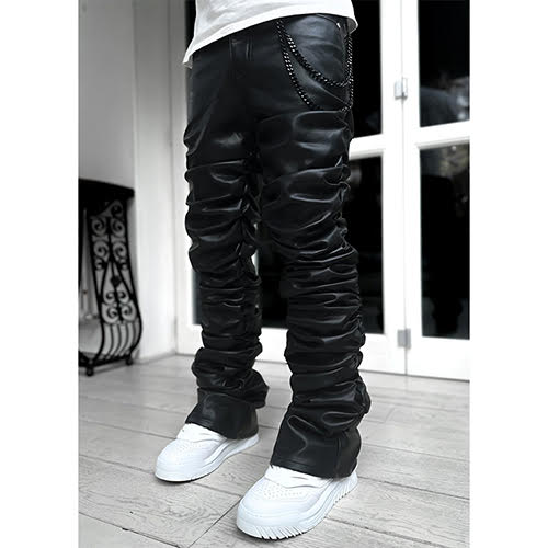 GUAPI ALL BLACK SUPER STACKED LEATHER PANT | KingStar
