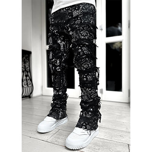 GUAPI OBSIDIAN BLACK PAISLEY STACKED DENIM | KingStar