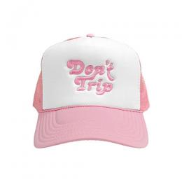 Free & Easy DON'T TRIP EMBROIDERED TRUCKER CAP - WHITE/SOFTPINK