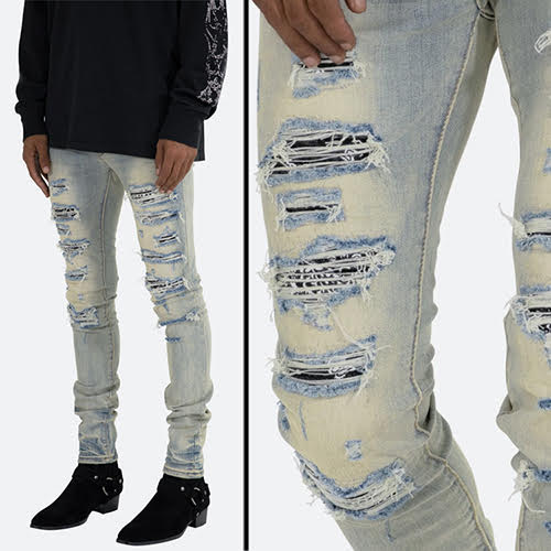 mnml X165 ペイズリースキニー mnml(ミニマル)/ X165 PAISLEY STRETCH DENIM -BLUE- | WALKIN