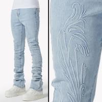 GUAPI AQUA BLUE EMBOSSED FLOWERS DENIM